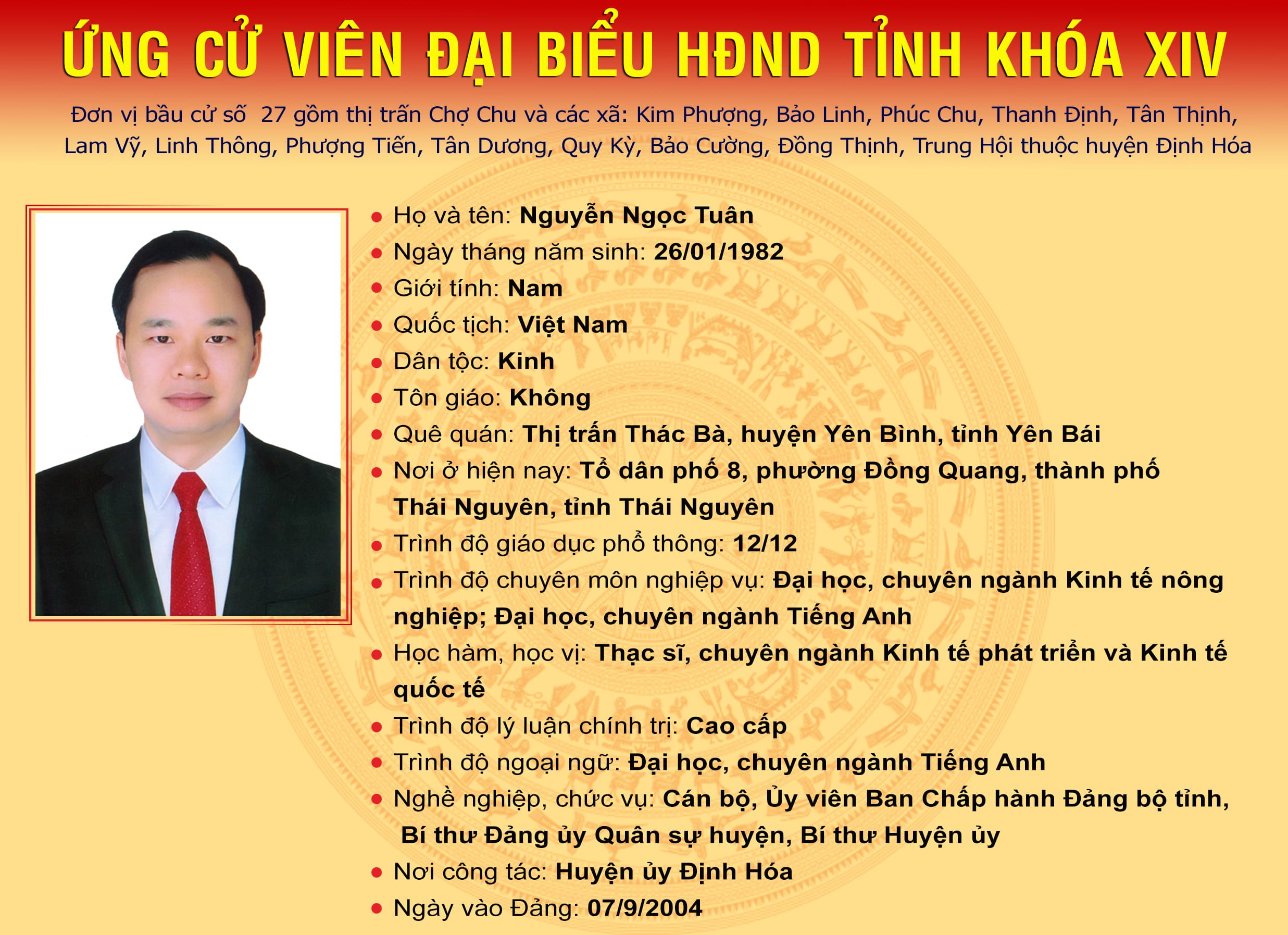 Các ứng cử viên đại biểu HĐND tỉnh Thái Nguyên khóa XIV, nhiệm kỳ 2021 - 2026 tại Đơn vị bầu cử số 27: Huyện Định Hóa -0