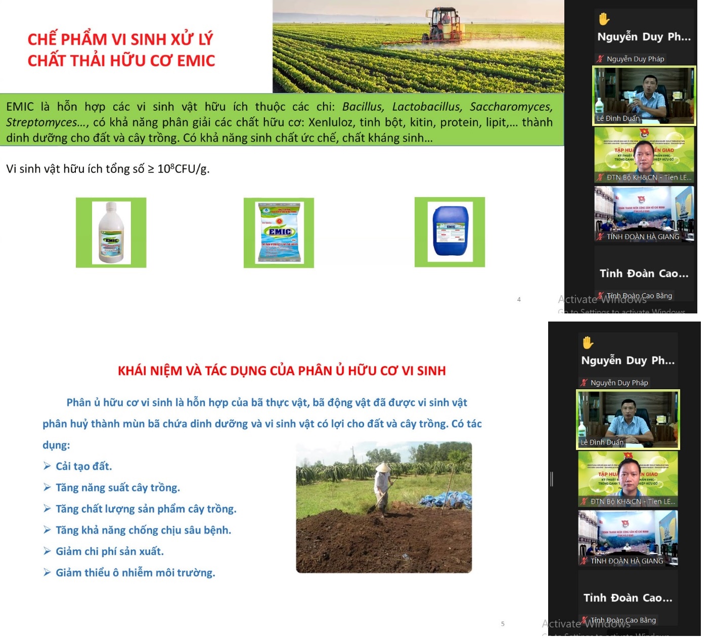 Chuyển giao kỹ thuật sử dụng chế phẩm EMIC trong canh tác nông nghiệp hữu cơ bằng hình thức trực tuyến -0
