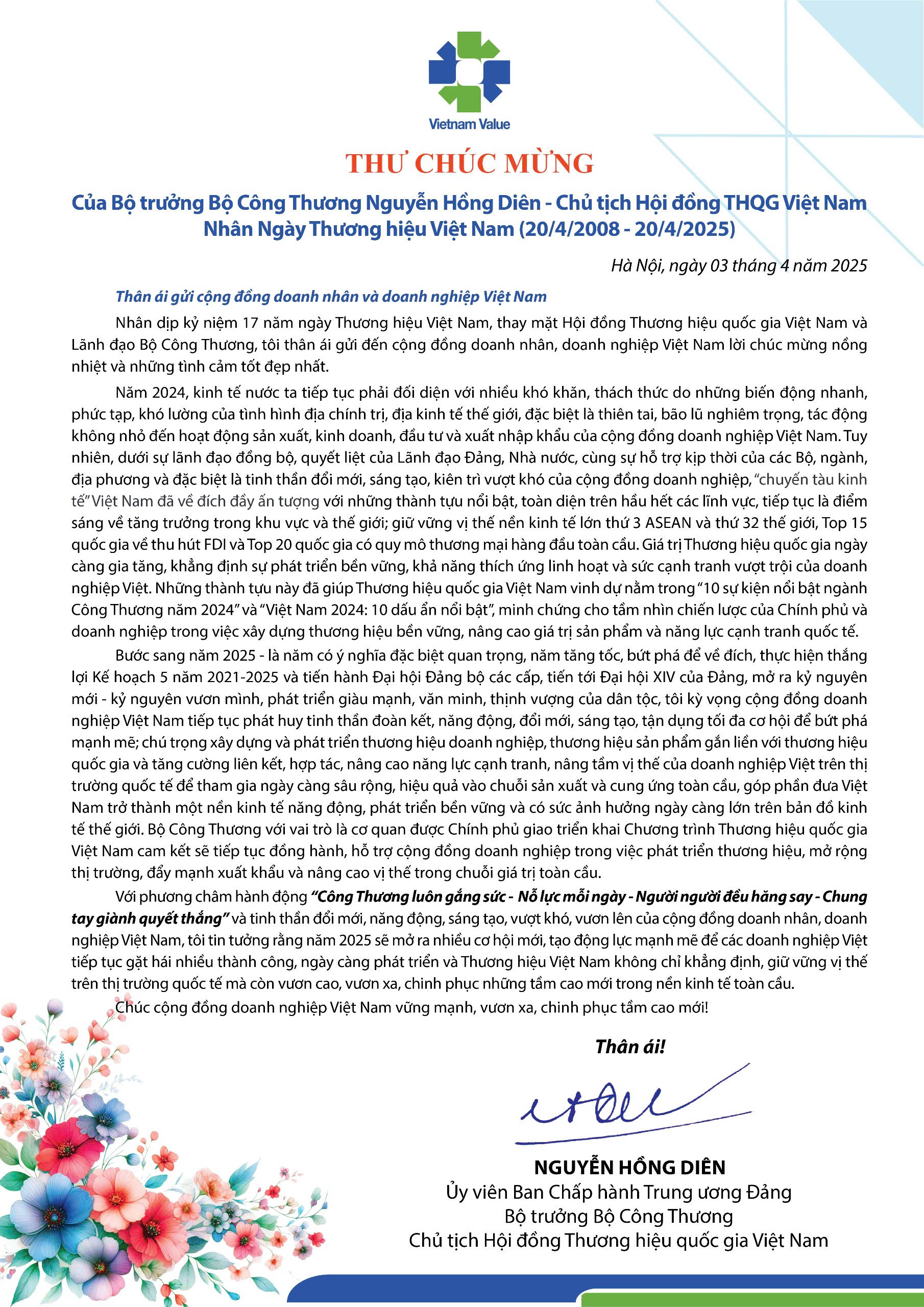triển khai Tuần lễ Thương hiệu quốc gia chào mừng Ngày thương hiệu Việt Nam 20/4 năm 2025 -0