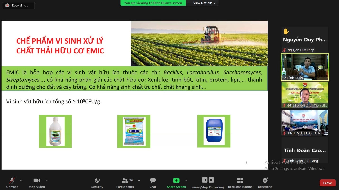 Chuyển giao kỹ thuật sử dụng chế phẩm EMIC trong canh tác nông nghiệp hữu cơ bằng hình thức trực tuyến -0